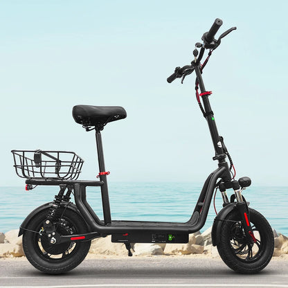 500W Electric Scooter with Seat & Basket, 25KM/H, 12 Inch Wheels