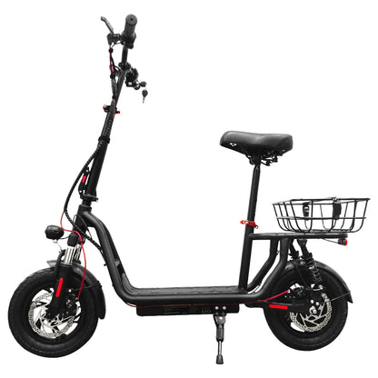 500W Electric Scooter with Seat & Basket, 25KM/H, 12 Inch Wheels