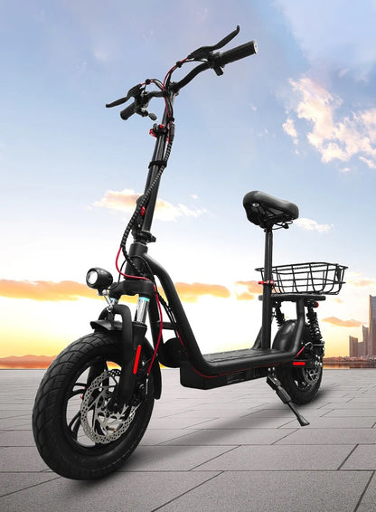 500W Electric Scooter with Seat & Basket, 25KM/H, 12 Inch Wheels
