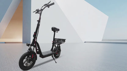 500W Electric Scooter with Seat & Basket, 25KM/H, 12 Inch Wheels